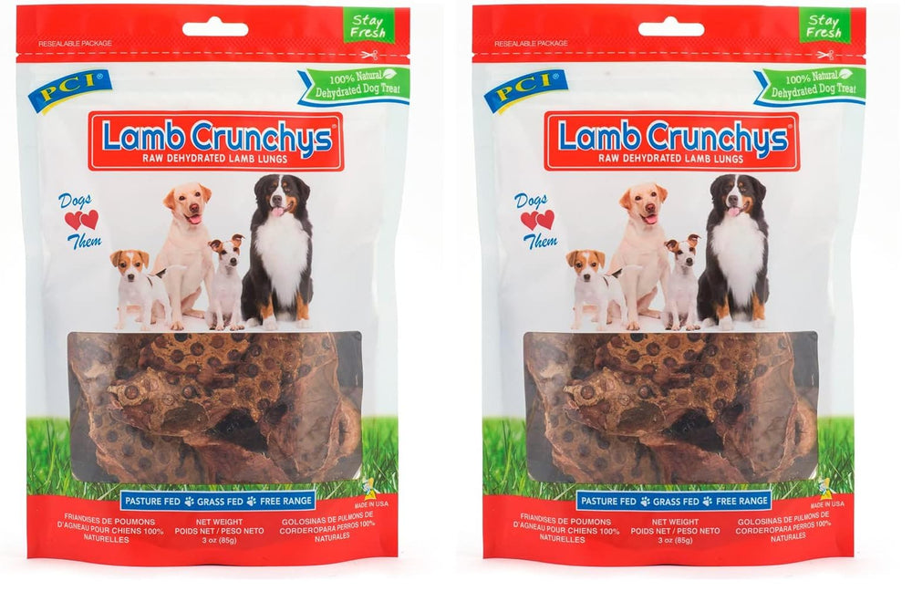 PCI Lamb Crunchys raw lamb lungs dog treats pack-2—high-protein, long-lasting chews for training and rewarding dogs.