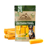 peaksNpaws Yak Cheese Himalayan dog chews packaging highlights natural ingredients for cautious pet owners.