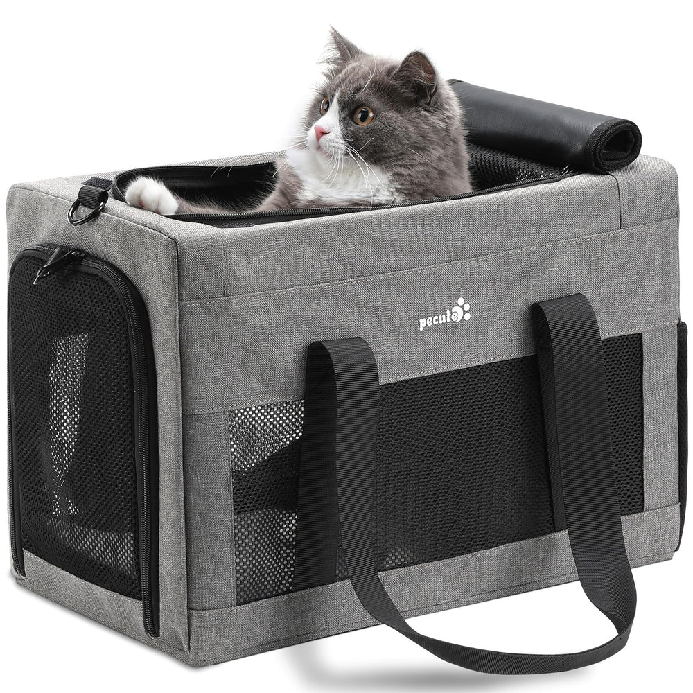 Pecute airline-approved cat carrier open view shows sturdy frame for secure travel