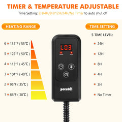 Pecute cat heating pad controls highlight six temperature levels for precise warmth.