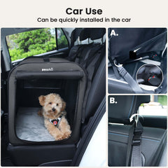 Pecute dog car carrier open-doors design supports easy loading and pet entry.