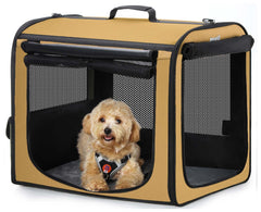 Pecute dog car crate showcases spacious dimensions for comfortable travel with medium dogs.