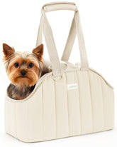 Pecute dog purse carrier front view highlights breathable mesh for comfort on walks.