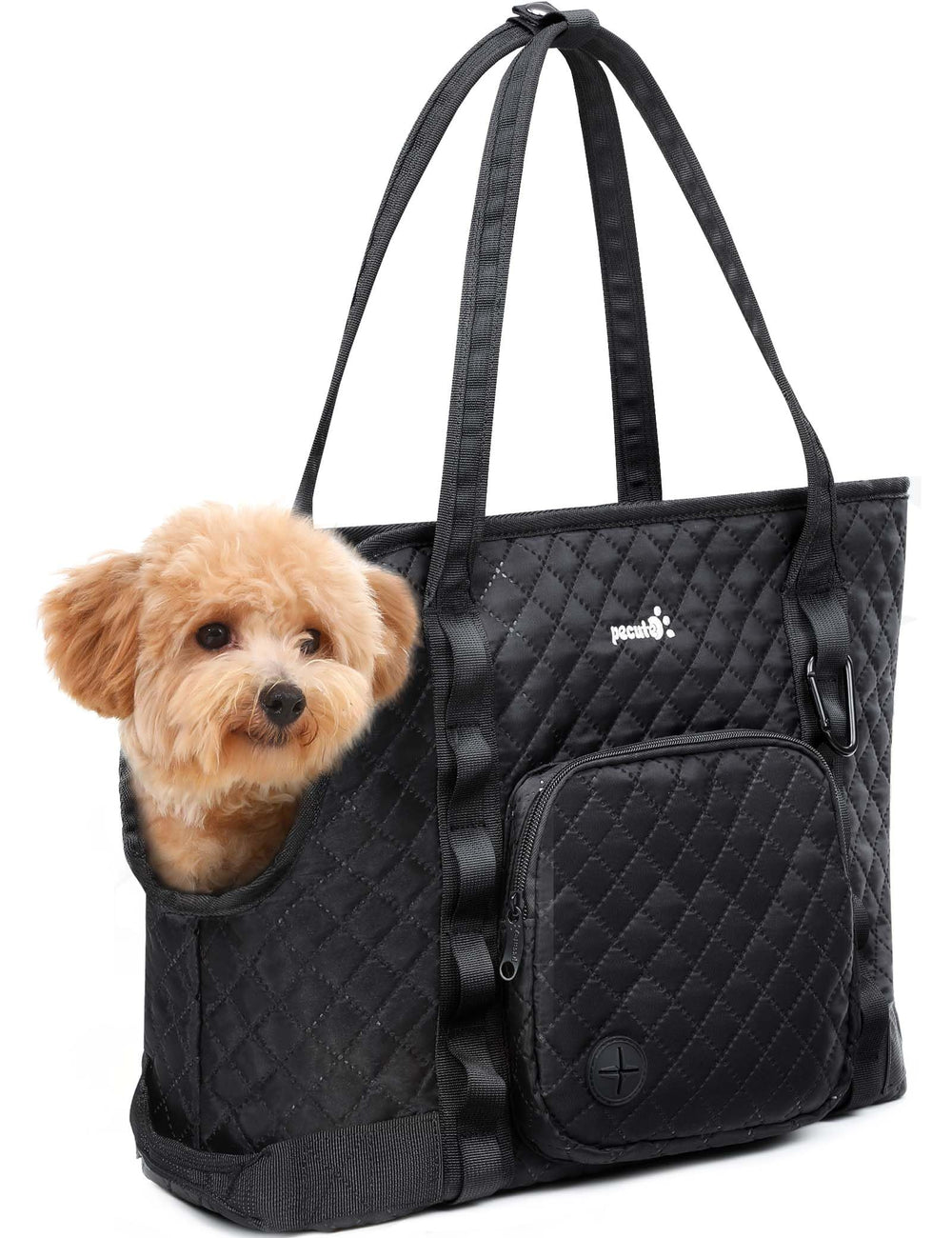 Pecute dog purse carrier front view highlighting compact, lightweight design for quick outings