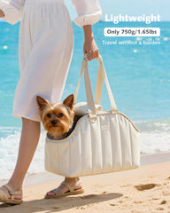 Pecute dog purse carrier inner detail with soft cotton lining for comfort.