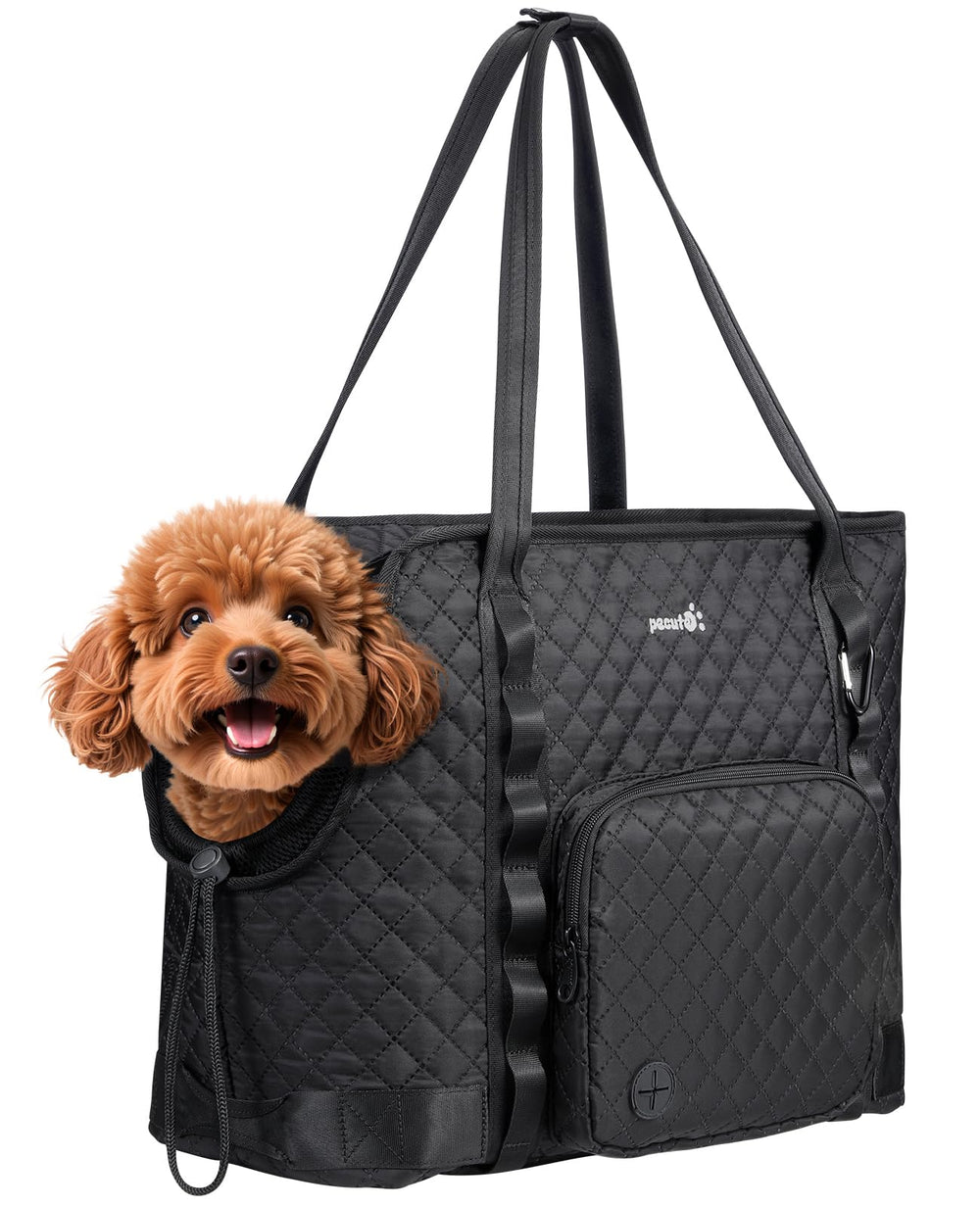 Pecute dog purse carrier in black shows lightweight carry for quick outings.