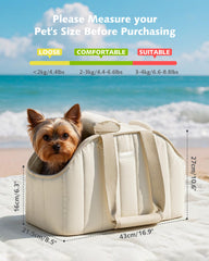 Pecute dog purse carrier side pocket view shows large pockets for essentials.