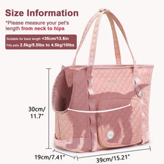 Pecute dog purse carrier under-arm carry demonstrates easy, hands-free outings.