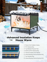 Pecute heated outdoor cat house interior with heating pad highlights cozy warmth.