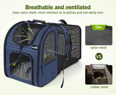 Pecute safety zipper and retractable hook prevent escapes during outings.