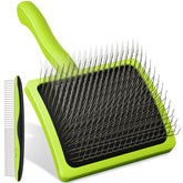 Pecute Slicker Brush close-up showing extra-long pins for detangling thick coats