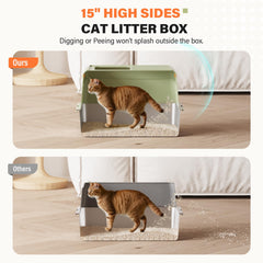 PEDIBAT green stainless steel litter box with lid and high sides for leakage prevention.