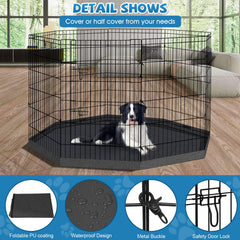 Peekaboo dog pen ground stakes keep the enclosure secure on outdoor surfaces.