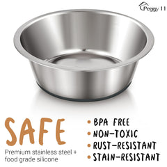 PEGGY11 polished stainless steel dog bowl top view emphasizing shine