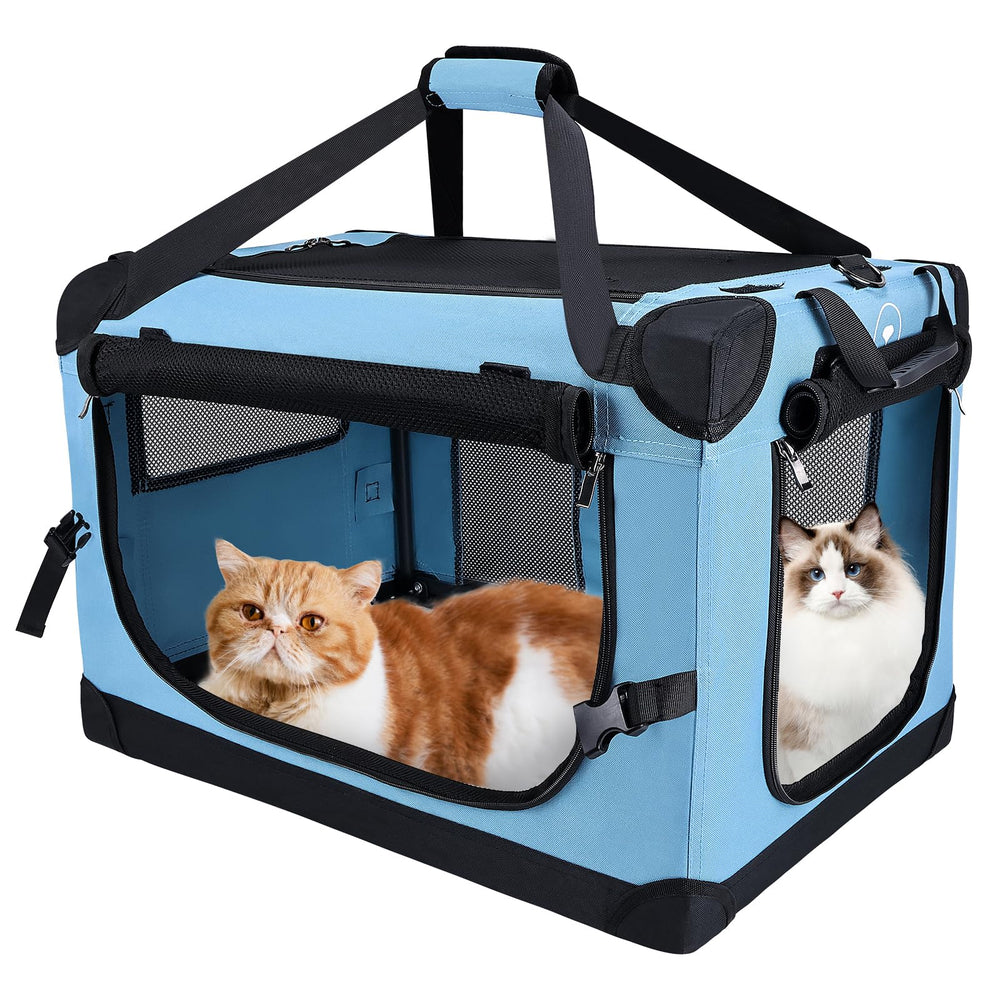 PEGIC large cat carrier in teal shows sturdy structure for secure car travel