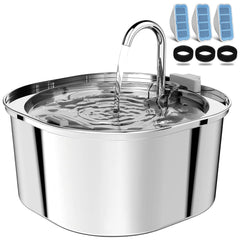PEKTACO cat water fountain main view highlights durable stainless steel for easy cleaning.