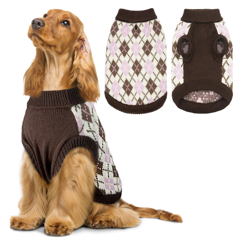 PELUKOA dog sweater turtleneck closeup in brown shows cozy warmth for cold walks