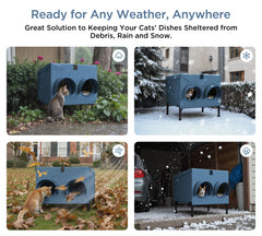 PELUMOZ connects to cat houses navy image shows modular feeding and shelter system integration.