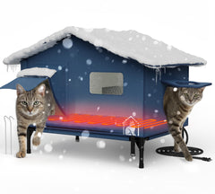 peluomoz extra-wide heated cat house front view blue exterior for outdoor warmth