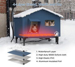 peluomoz extra-wide heated cat house interior with warm bed inviting cats indoors