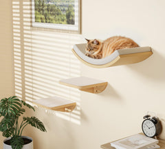 PELUMOZ wall-mounted square wood cat steps anti-slip pad close-up for stable landings.