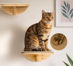 PELUMOZ wood cat wall shelves closeup shows durable sisal surface for scratching