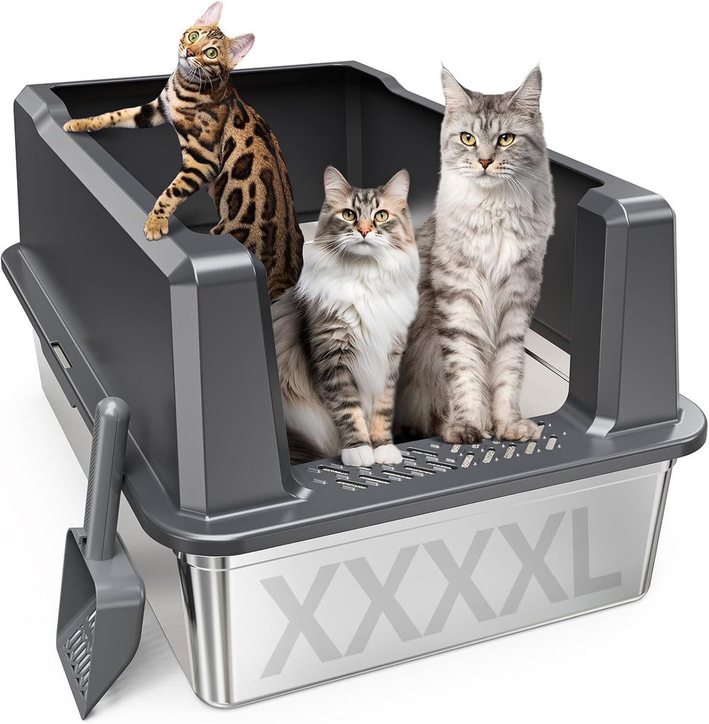 Pematar XXXL stainless steel litter box top view shows ample space for multiple cats.