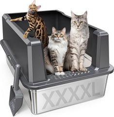 Pematar XXXL stainless steel litter box top view shows ample space for multiple cats.