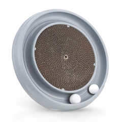Peomliee cat scratching board with ball track grey for active playtime.