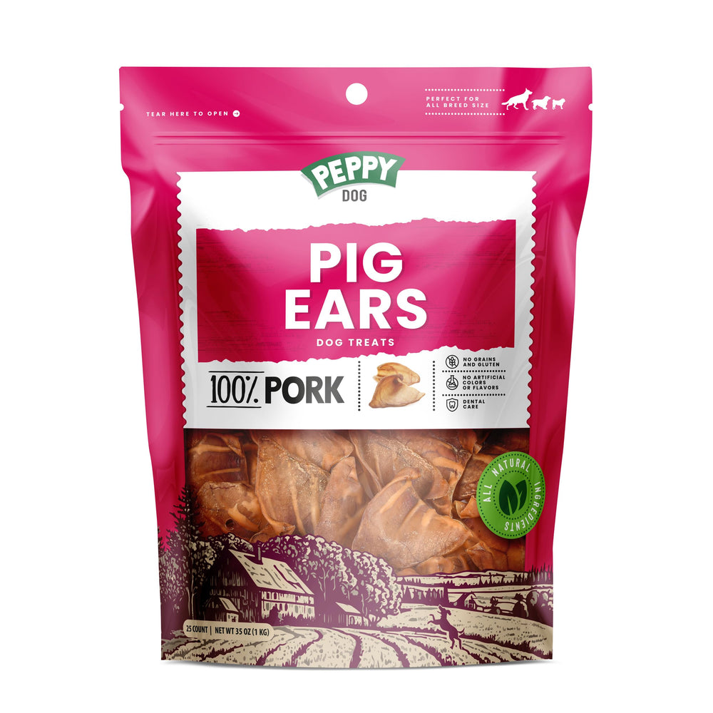 PEPPY DOG full pig ears 25-count package for long-lasting natural chews