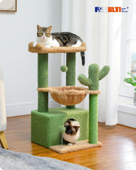 PEQULTI cactus cat tree large condo gives a comfy sleep space for bigger cats.