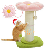 PEQULTI flower cat scratching post bed pink provides cozy resting spot for indoor cats.