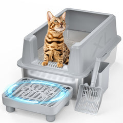 PereHome stainless steel cat litter box with lid offers durable, odor-resistant privacy for daily use.