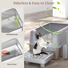 PereHome-xl-stainless-steel-cat-litter-box-top-view shows generous space for big cats and multiple pets.