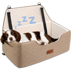 Persure dog car seat safety-buckle-locked for secure travel.