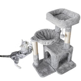 Pesofer cat tree top perch provides high vantage lounging for curious cats.