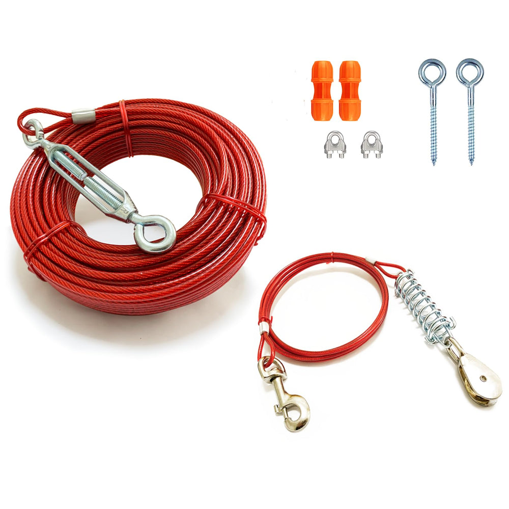 Pestairs heavy-duty-dog-trolley-75ft-cable shows weatherproof main line for safe yard play.