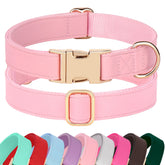 PET ARTIST soft PU leather dog collar close-up emphasizes comfortable daily wear and bright pink style
