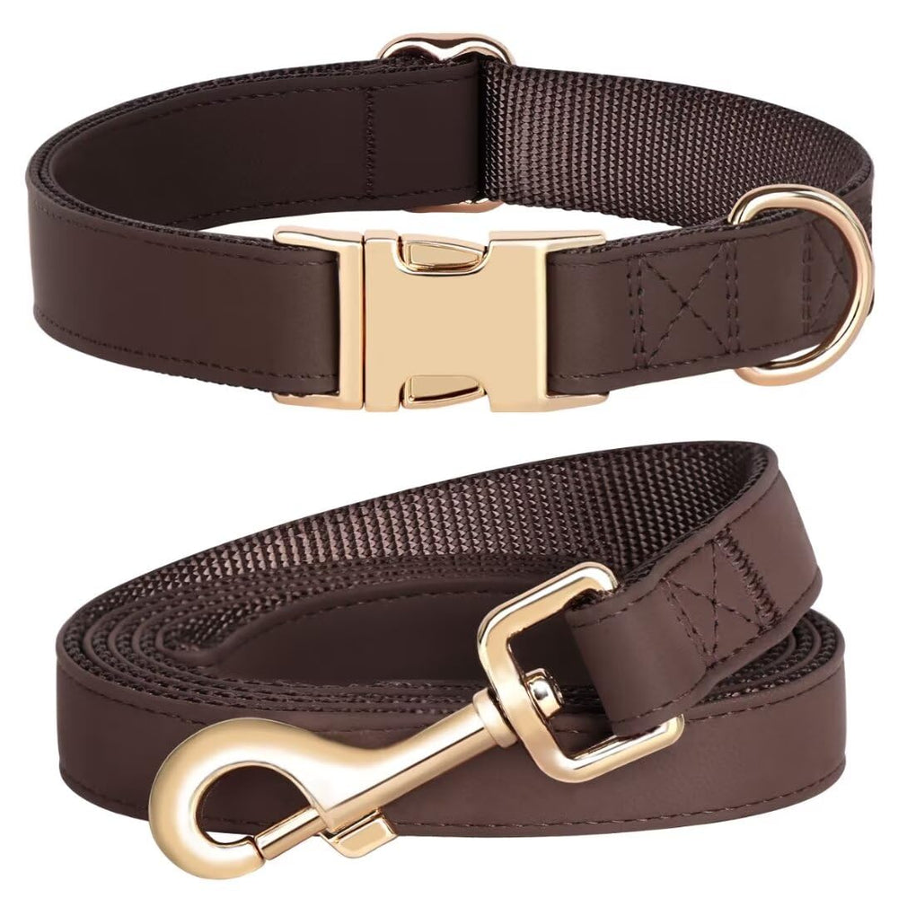 PET ARTIST Soft PU Leather Dog Collar Brown close-up highlighting soft, comfortable all-day wear.