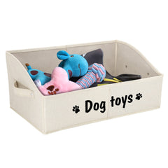 PET ARTIST sturdy collapsible dog storage basket in beige for easy toy organization.