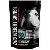 PET CARE Sciences dog weight gainer bottle label highlights USA-made formula for healthy growth