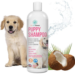 PET CARE Sciences Tearless Puppy Shampoo bottle demonstrates a gentle, tear-free clean for puppies.