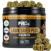 Pet Chef Nutrition Lawn Saver Plus bottle protecting your lawn from dog urine.
