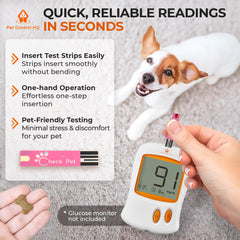 Pet Control HQ test strip in meter—easy insertion supports calm, at-home testing.