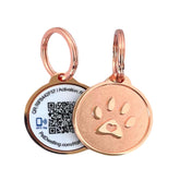 Pet Dwelling Rose Gold Paw tag front view shows durable finish for everyday adventures.
