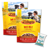 Pet Faves Zuke Mini Naturals peanut butter 16oz bag for bite-sized training rewards.