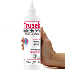 Pet Health Pharma ear flush bottle — vet-strength cleaning for dogs and cats.