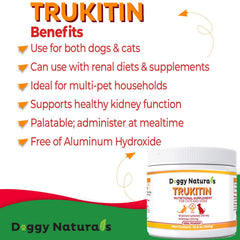 Trukitin ingredients list features chitosan and calcium carbonate for kidney-friendly nutrition