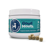 Pet HealthWorks Good Mouth chews pack shot emphasizes daily dental support for dogs.