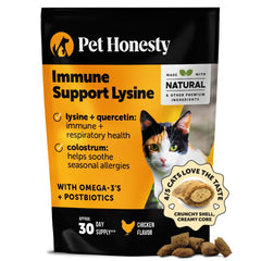 Pet Honesty Cat Immune Support Lysine bottle showing label for daily immune health